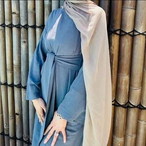 Elegant Blue and Cream Dress